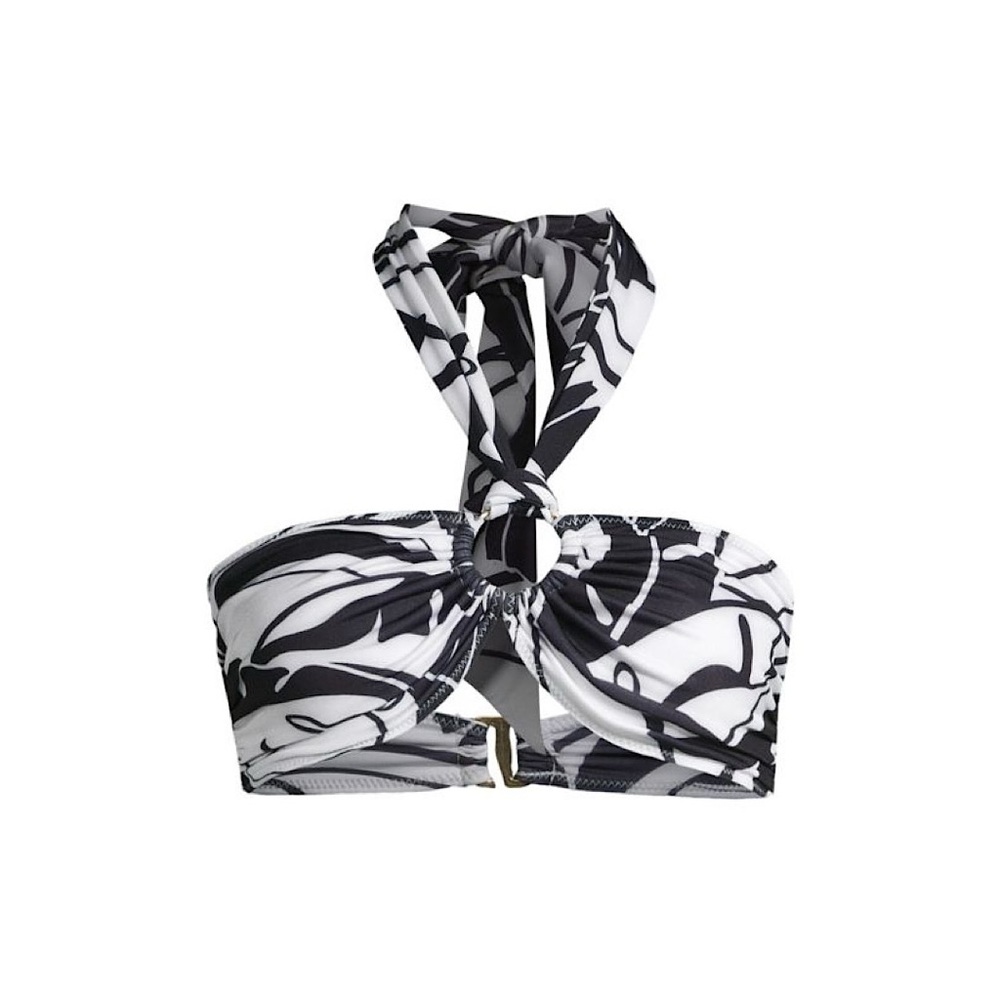 Ramy Brook Marie Palm Print Bikini Top Black White XS